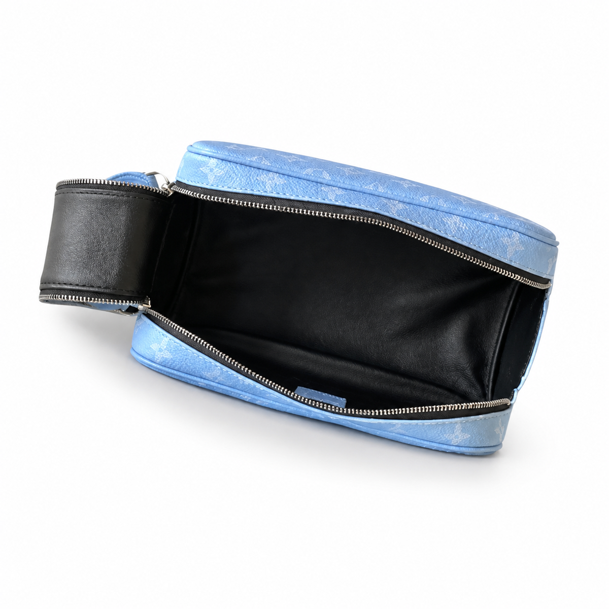 LV Toiletry Pouch On Strap Monogram Taigarama Blue Mini Top Handle Vanity Bag
