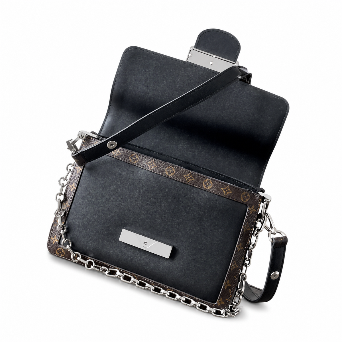 LV Dauphine MM Monogram Canvas Black Leather Crossbody Bag