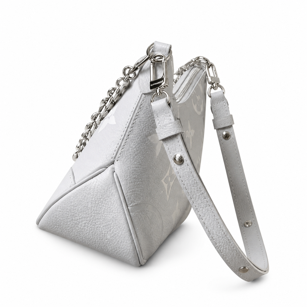 LV Easy Pouch On Strap Giant Monogram Empreinte Leather White Silver Chain Shoulder Bag