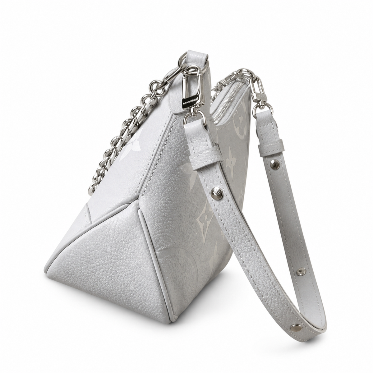 LV Easy Pouch On Strap Giant Monogram Empreinte Leather White Silver Chain Shoulder Bag
