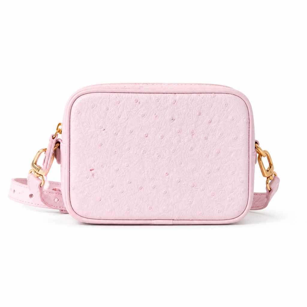 LV Papillon BB Ostrich Leather Rose Dragée Baby Pink LV Heart Charm Crossbody Shoulder Bag