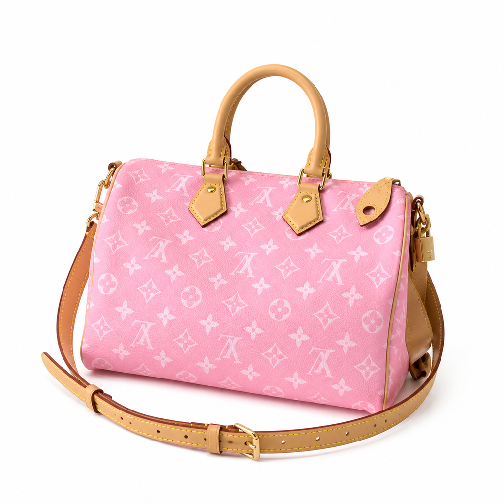LV Speedy Bandoulière 25 Monogram Jacquard Velvet Rose Pink Top Handle Crossbody Bag