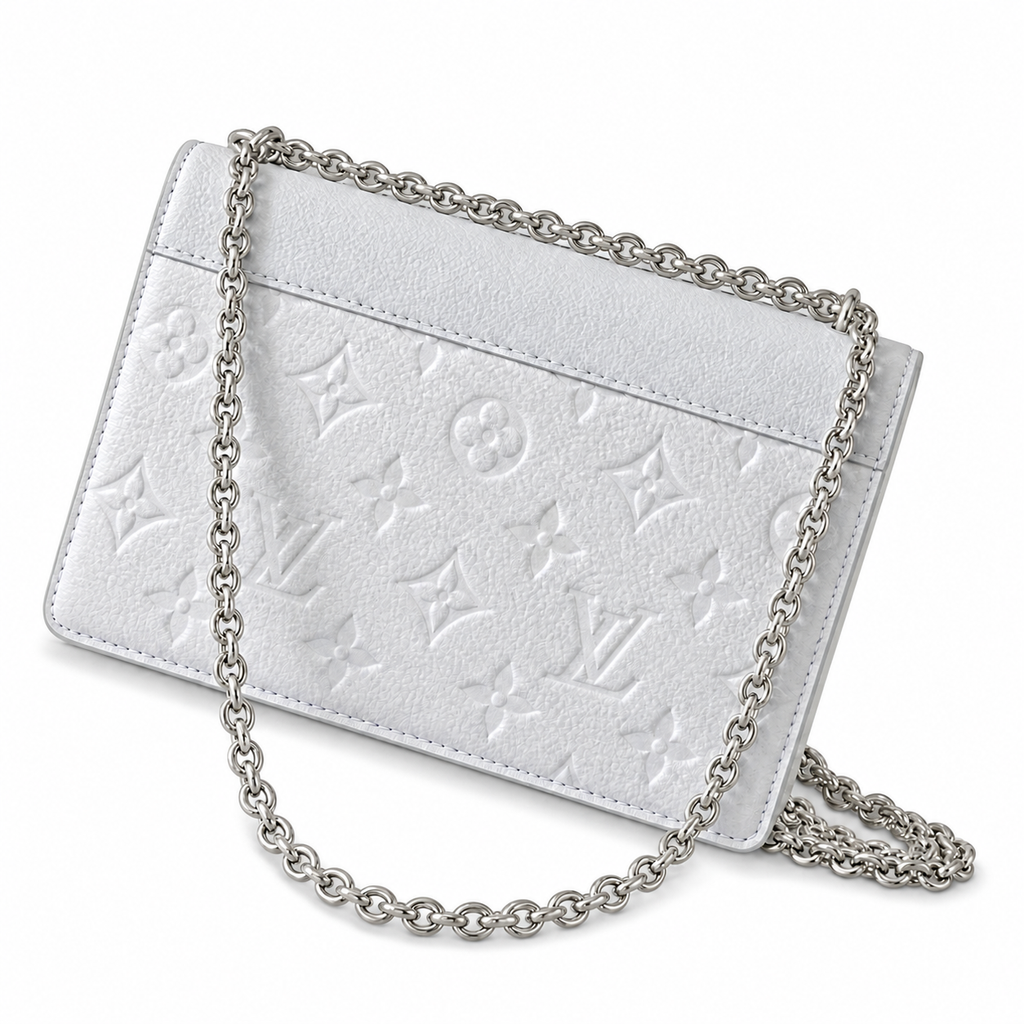 LV Pont 9 Compact Monogram Empreinte Leather White Chain Wallet Bag