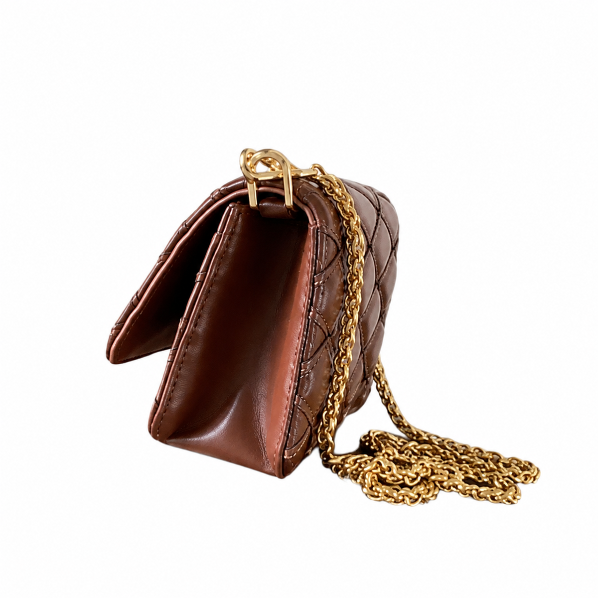 LV GO-14 MM Quilted Lambskin Chocolate Brown Gold Chain Crossbody Bag