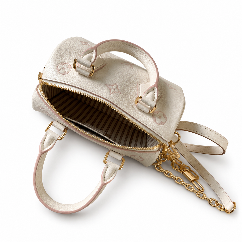 LV Speedy Bandoulière 20 Monogram Empreinte Leather Crème Pearl Mini Top Handle Crossbody Bag