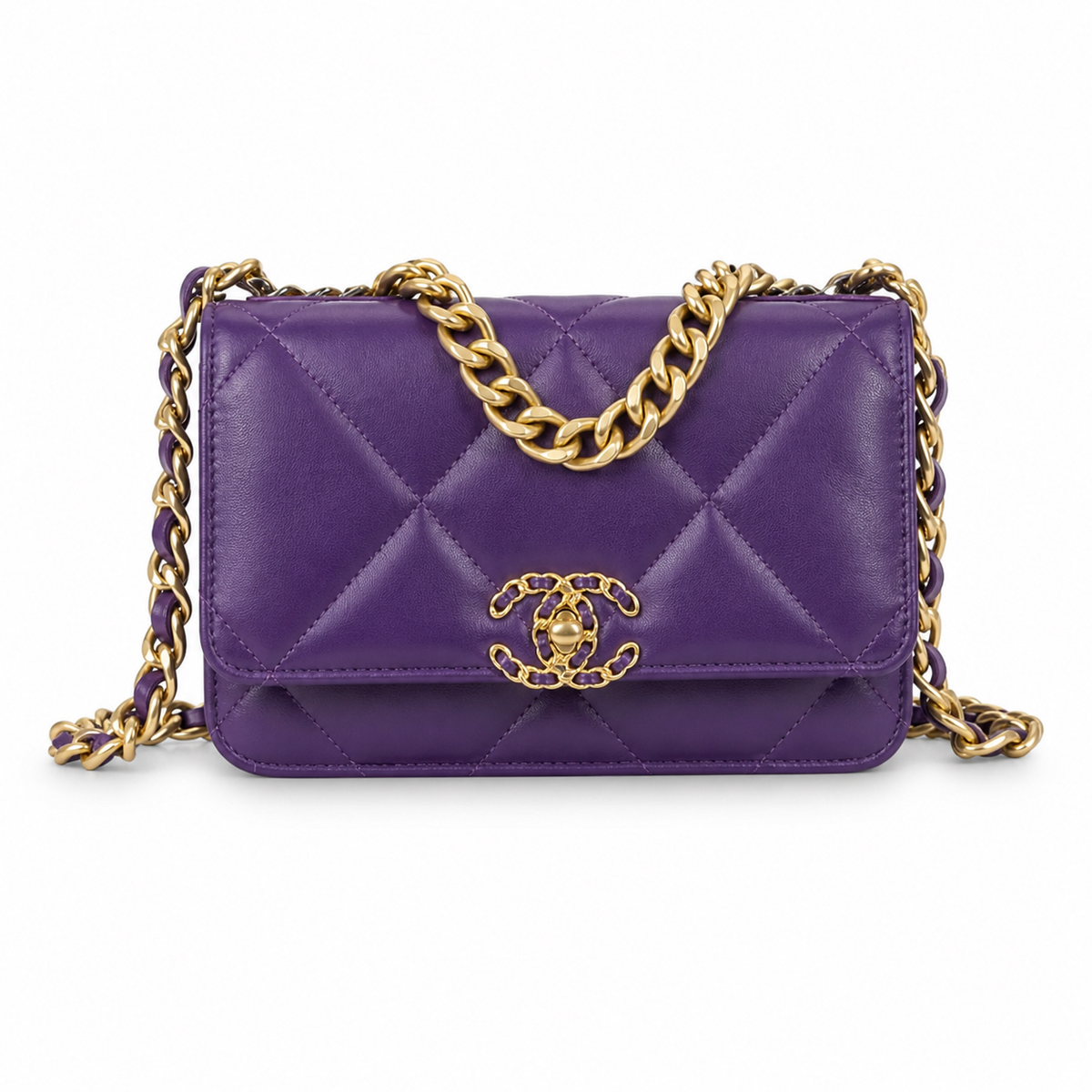 Chanel Classic Quilted Slim Flap Bag | CC Turn-Lock Leather Chain Strap — 12x19.5cm