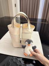 Cream Canvas Bucket Bag with Lock Charm | Structured Top Handle Women's Tote Handbag