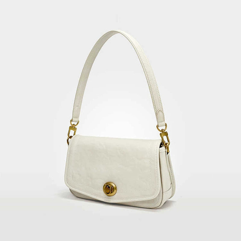 Women's White Croc-Embossed Crossbody Bag – Gold Turn-Lock Flap