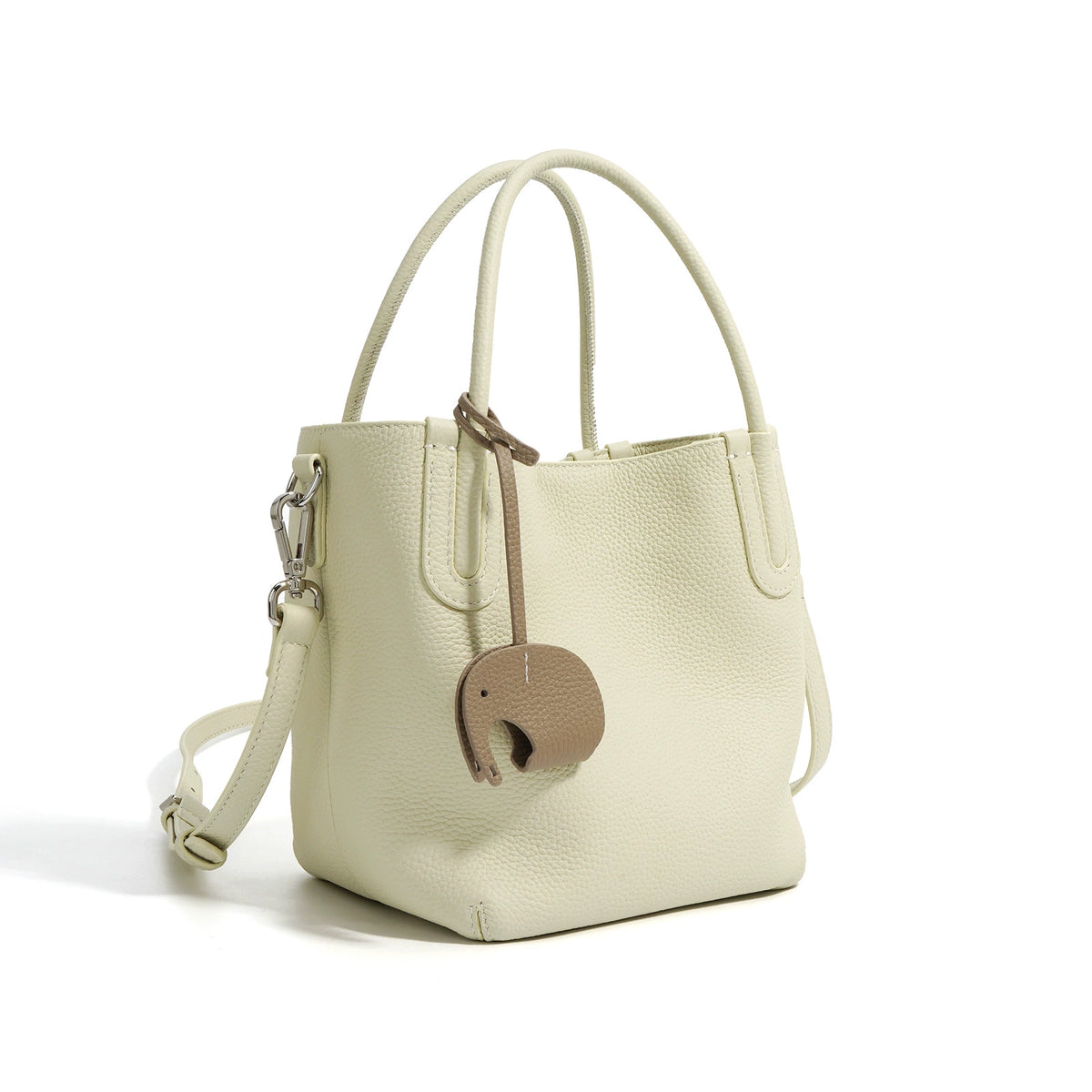 Cream Mini Tote Bag with Elephant Charm | 2-in-1 Top Handle & Crossbody Women's Handbag