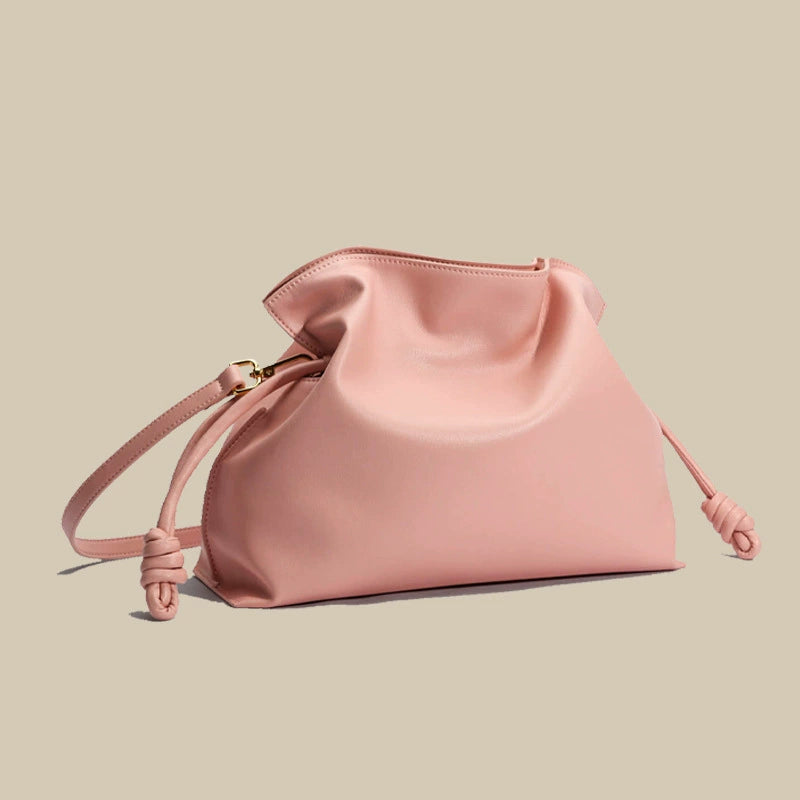 Soft Leather Drawstring Cloud Bag | Chic Pink Crossbody Shoulder Bag for Women