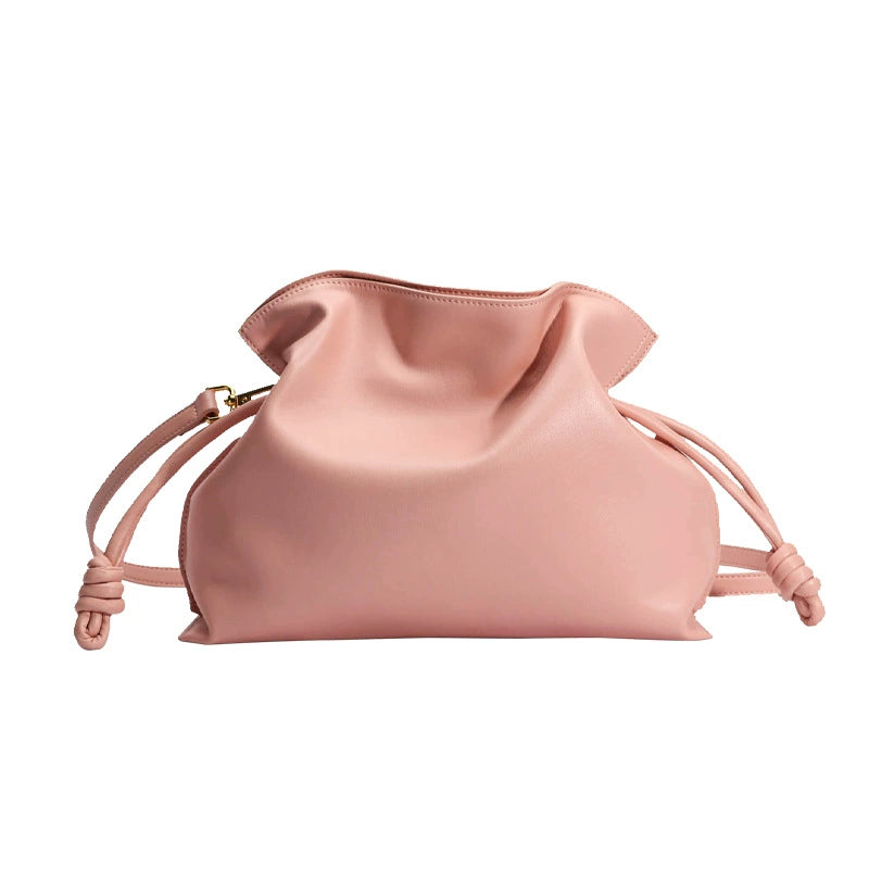 Soft Leather Drawstring Cloud Bag | Chic Pink Crossbody Shoulder Bag for Women