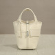 Cream Canvas Bucket Bag with Lock Charm | Structured Top Handle Women's Tote Handbag
