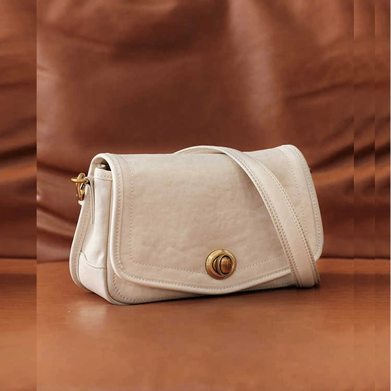 Women's White Croc-Embossed Crossbody Bag – Gold Turn-Lock Flap