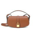 Tan Leather Saddle Bag with Gold Lock | Contrast Stitch Shoulder & Crossbody Handbag for Women