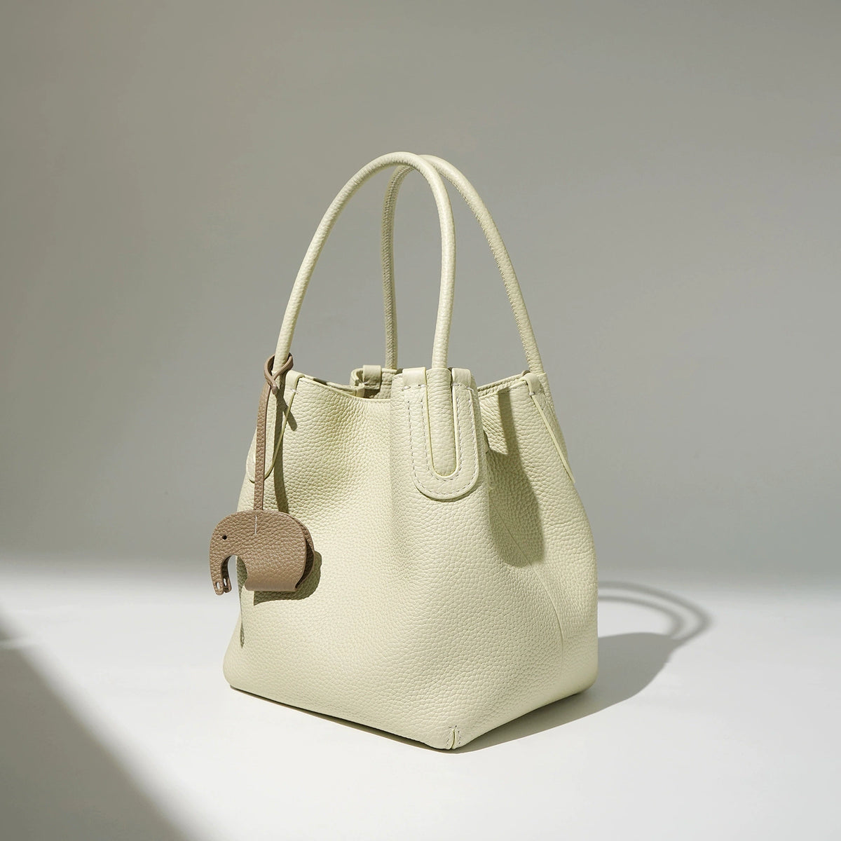 Cream Mini Tote Bag with Elephant Charm | 2-in-1 Top Handle & Crossbody Women's Handbag