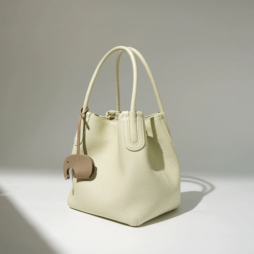 Cream Mini Tote Bag with Elephant Charm | 2-in-1 Top Handle & Crossbody Women's Handbag