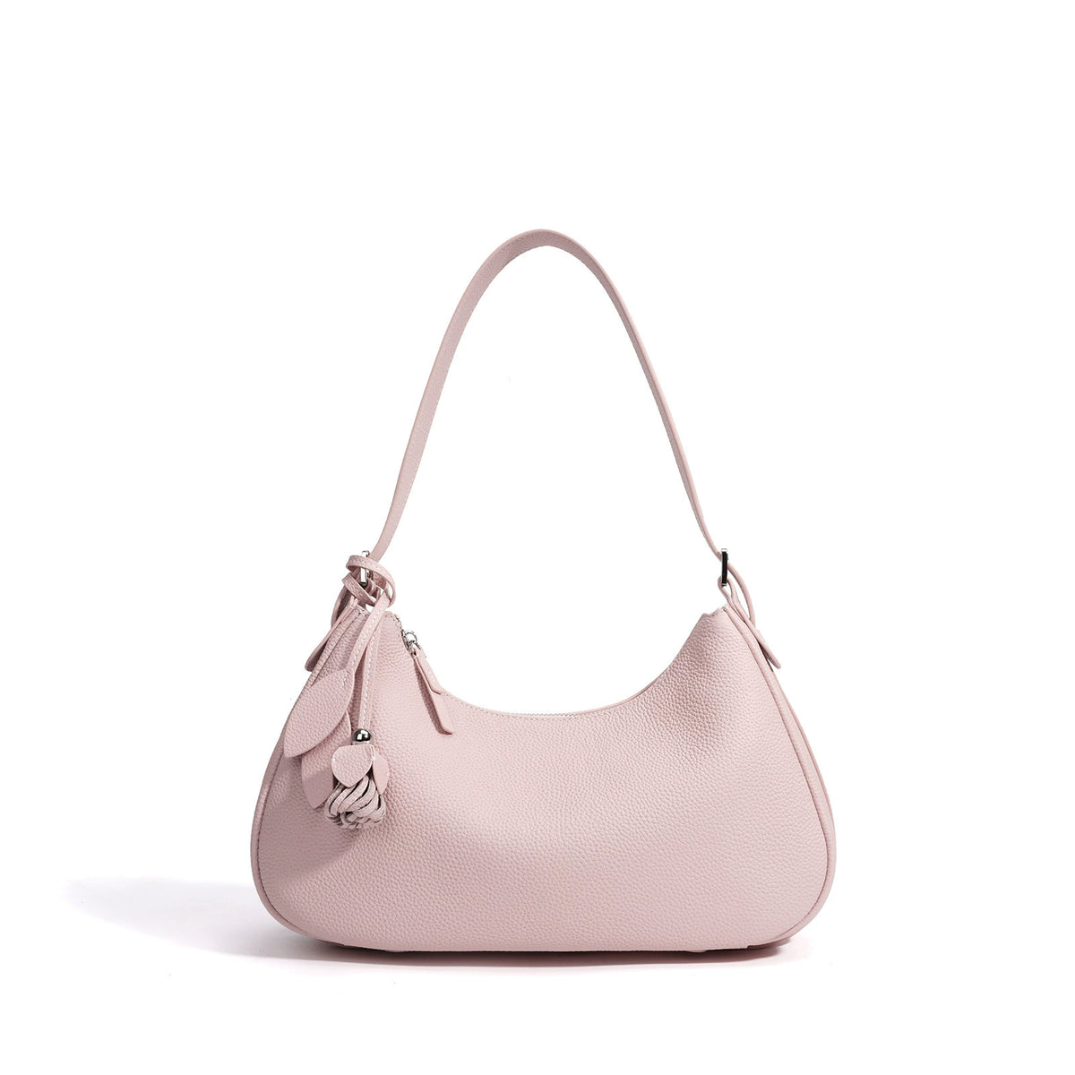 Women's Blush Pink Crescent Shoulder Bag – Floral Tassel Charm