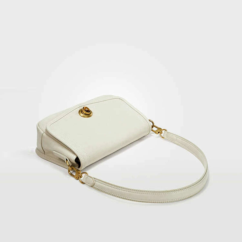 Women's White Croc-Embossed Crossbody Bag – Gold Turn-Lock Flap