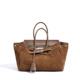 Brown Suede Wing Tote Bag | Belted Zip-Top Leather Handle Handbag for Women