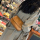 Vintage Brown Leather Crossbody Bag | Wide Woven Strap Mini Flap Shoulder Bag for Women