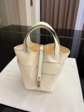 Cream Canvas Bucket Bag with Lock Charm | Structured Top Handle Women's Tote Handbag