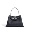 Black Pebbled Leather Shoulder Tote | Large Capacity Belt-Buckle Handbag for Women