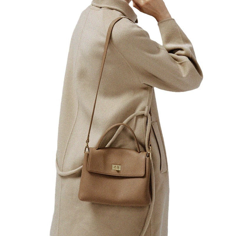 Khaki Pebbled Leather Mini Flap Bag | 2-in-1 Top Handle & Crossbody Handbag for Women