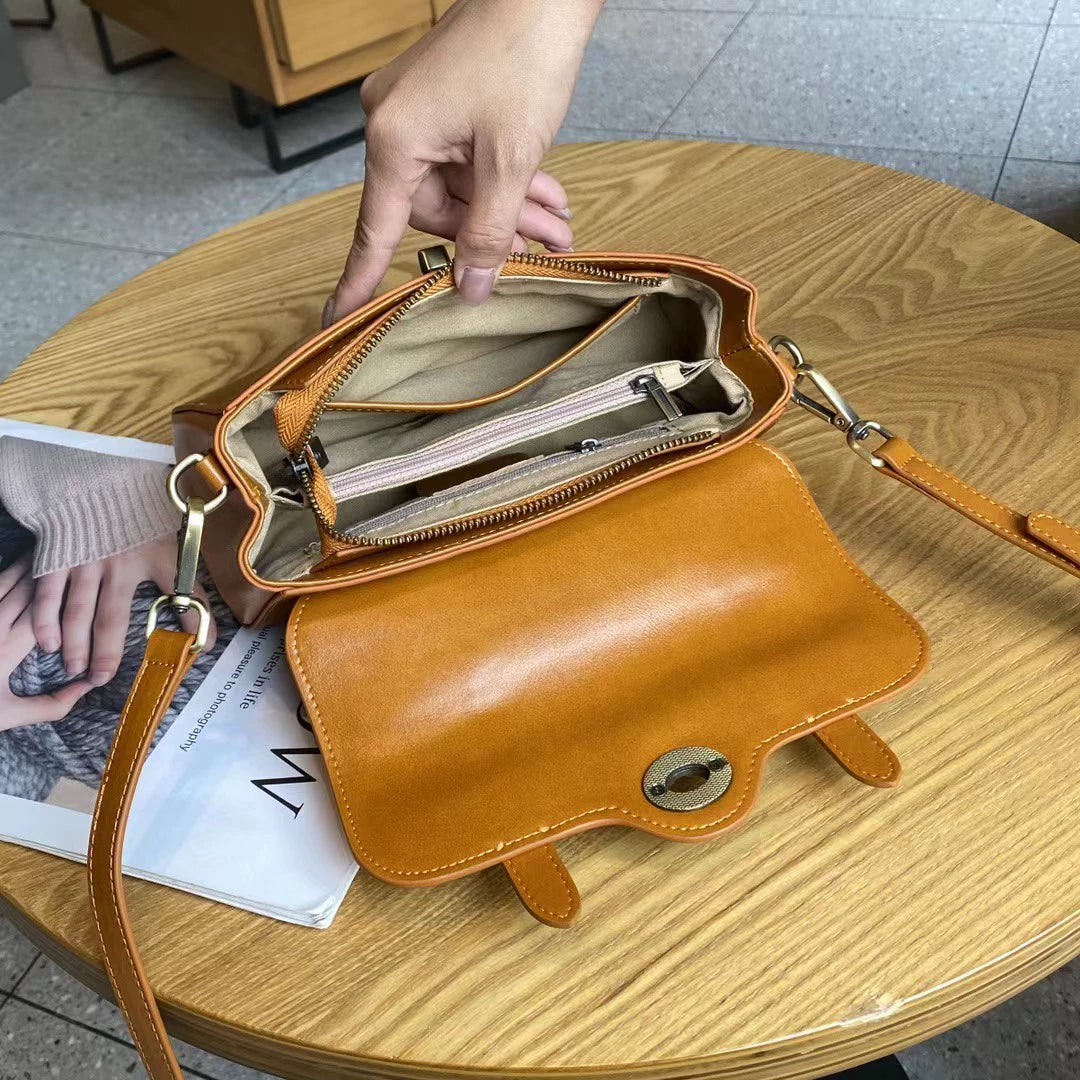 Tan Vintage Cylinder Bag | Antique Turn-Lock Mini Barrel Crossbody & Top Handle Handbag for Women