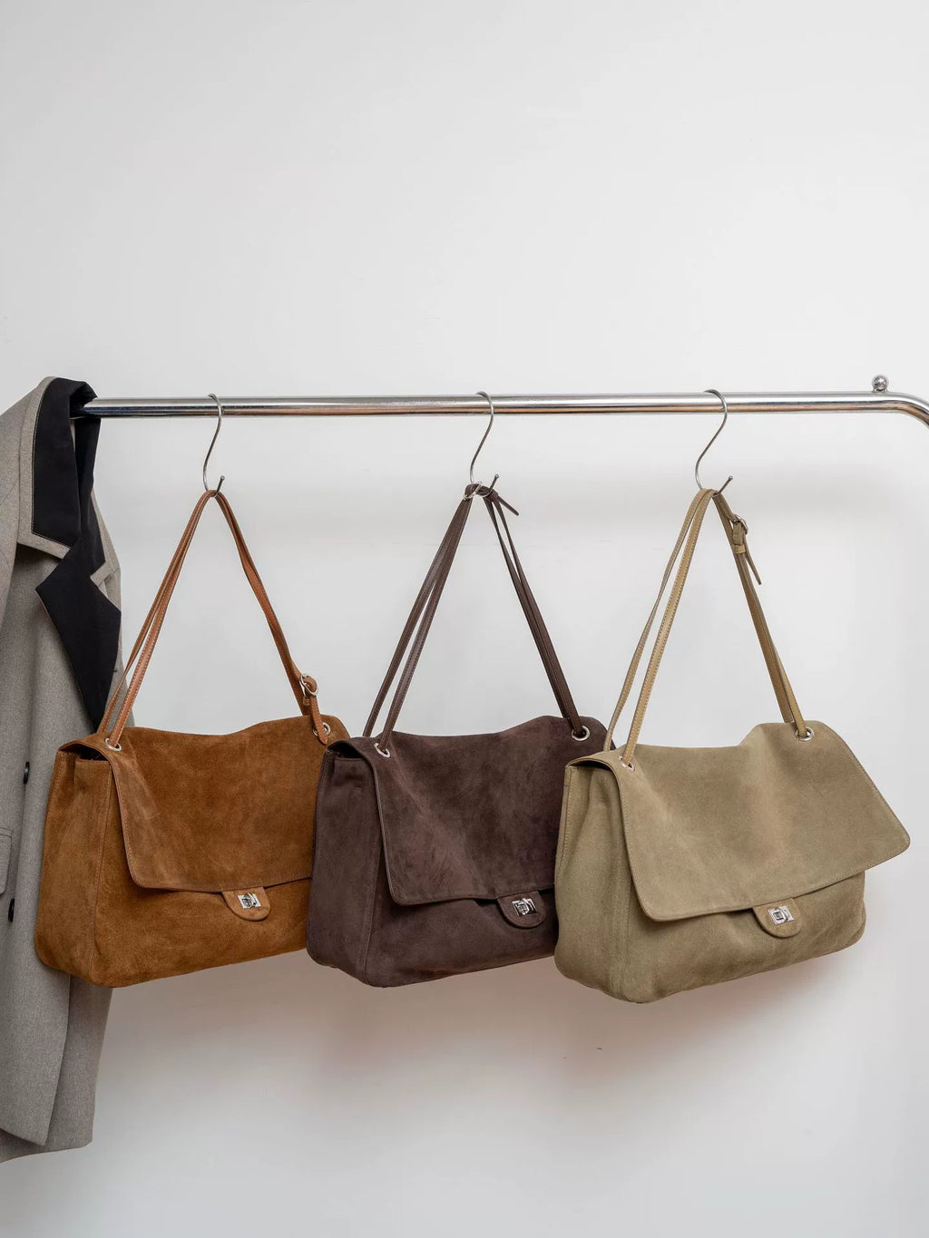 Women's Brown Suede Flap Shoulder Bag – Silver Turn-Lock Closure