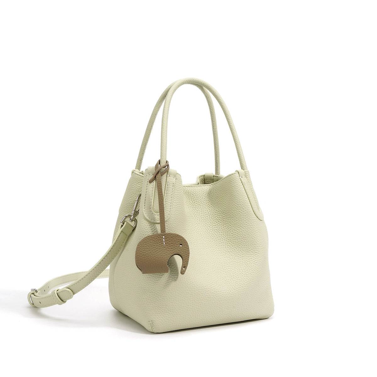 Cream Mini Tote Bag with Elephant Charm | 2-in-1 Top Handle & Crossbody Women's Handbag